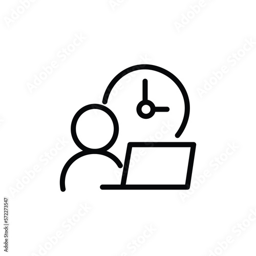 flexible schedule work icon, worker hours, punctual business man, part time job, remotely at the computer, thin line symbol on white background - editable stroke vector illustration eps10
