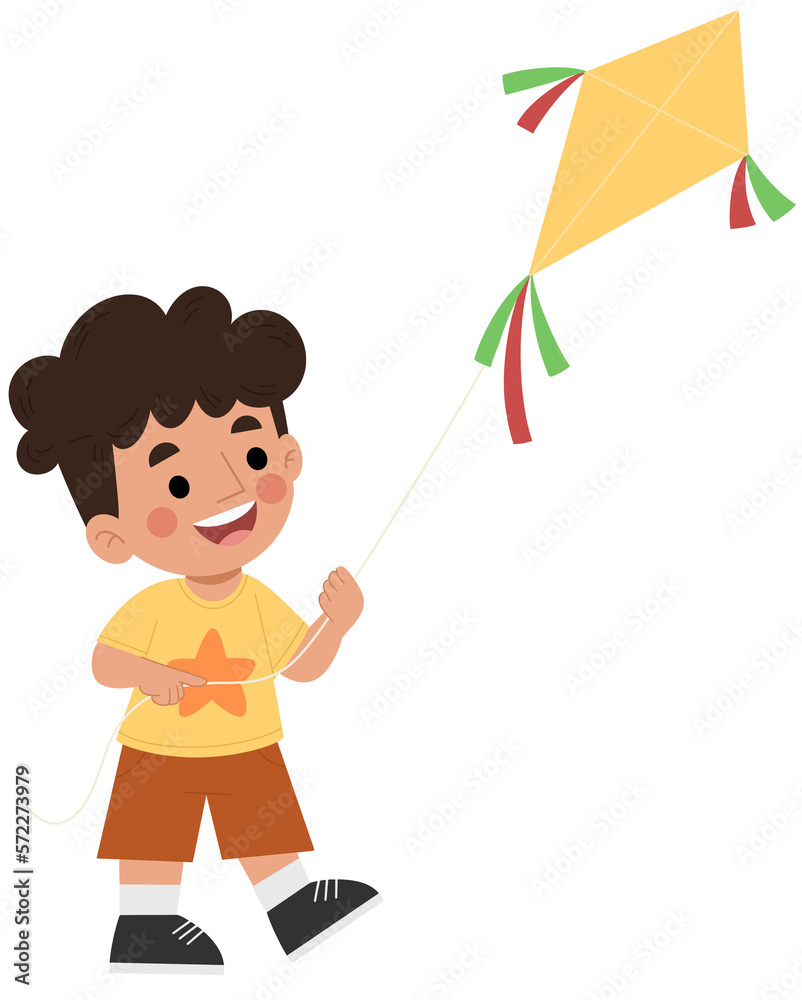 Illustration of a boy playing with a kite Illustration of a boy playing with a kite