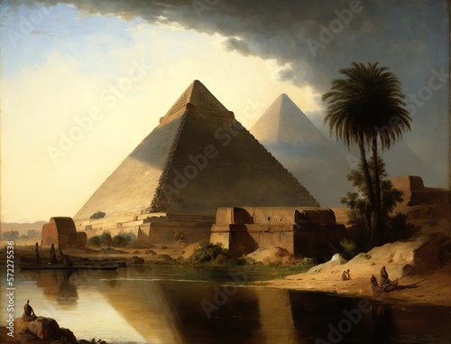 Pyramids Of Giza In Egypt Panoramic Scenic Cairo Landscape View