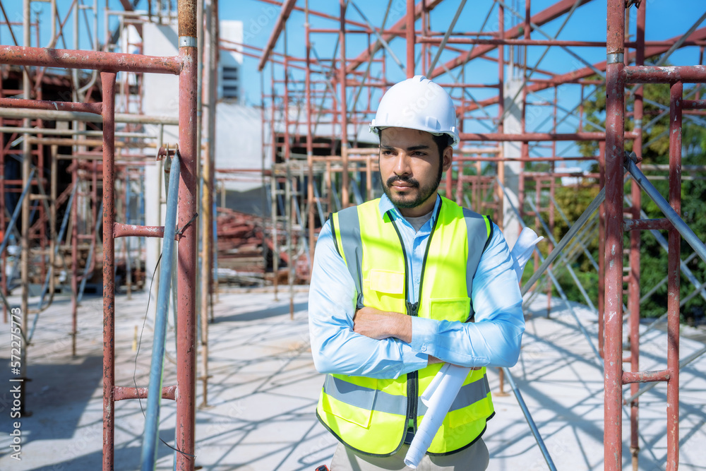 Asian man engineer working at construction site. Asian man engineer working at construction site.