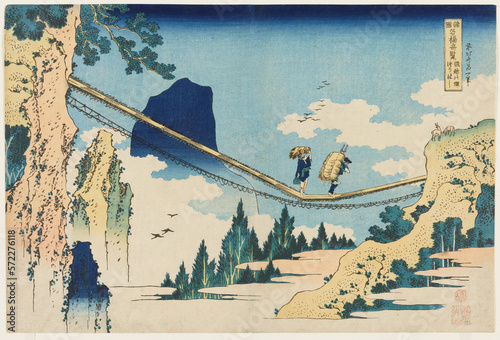 Quadro su tela The Suspension Bridge on the Border of Hida and Etchū Provinces (ca