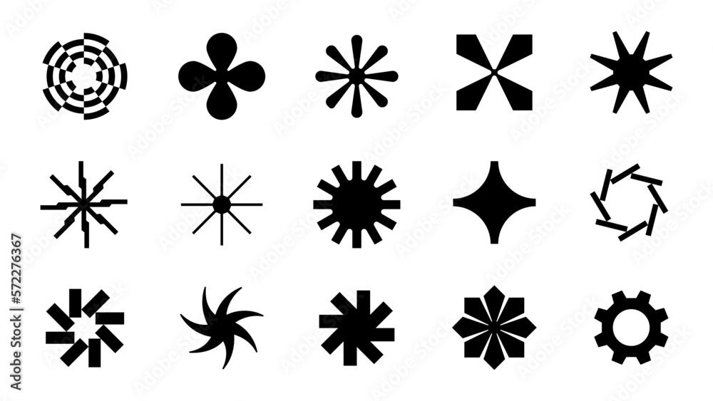 Set of geometric brutalist shapes, Retro futurism symbol, circular modern shape, modern star element