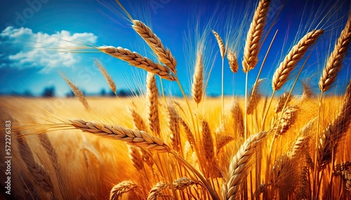 Shiny golden wheat crops on a field - generative ai