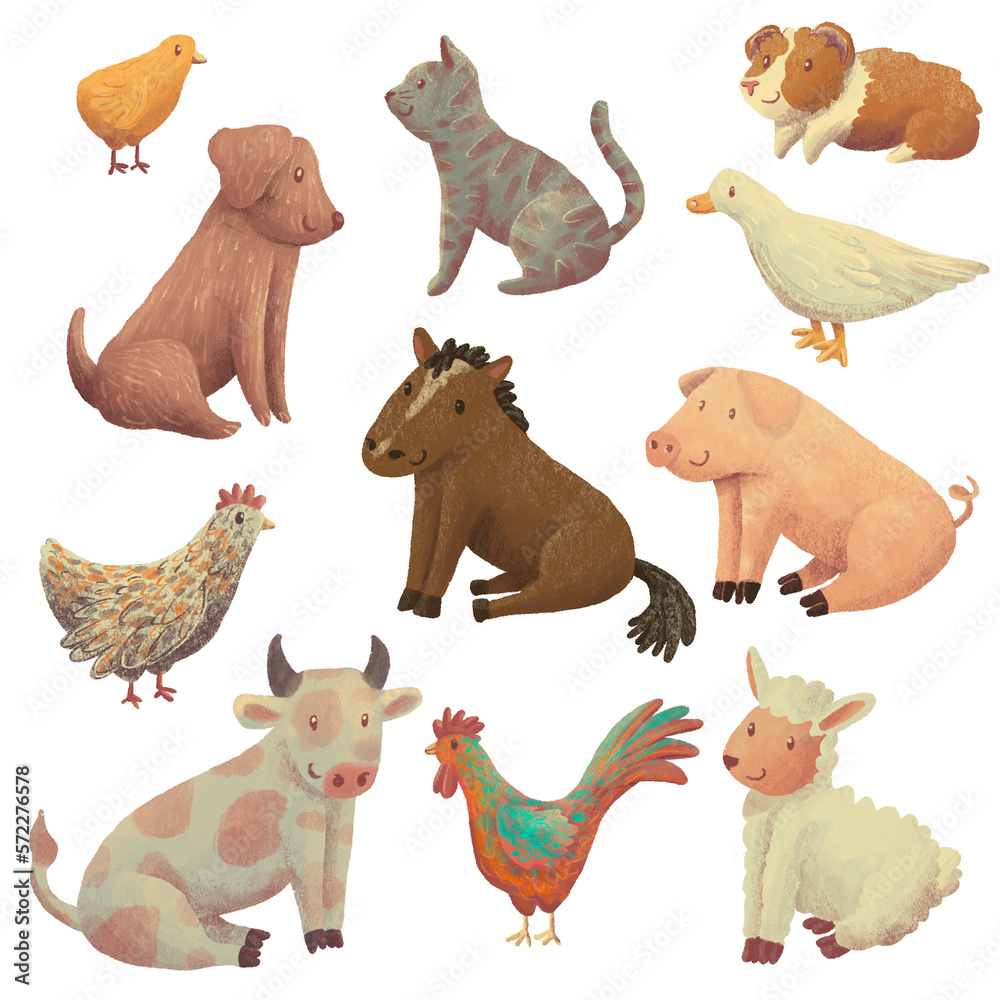 Illustration of farm animals in childish style Illustration of farm animals in childish style