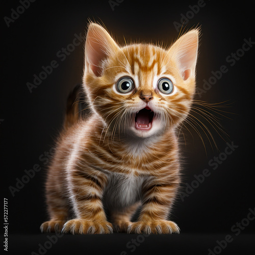 a scared kitten with an open mouth. Generative AI.