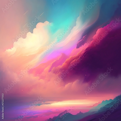 Pastel cloud background. Watercolor wallpaper. Generative AI.