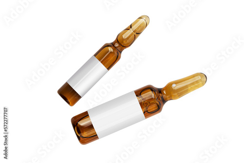 Two medical or cosmetic ampoules on a transparent background. Top view