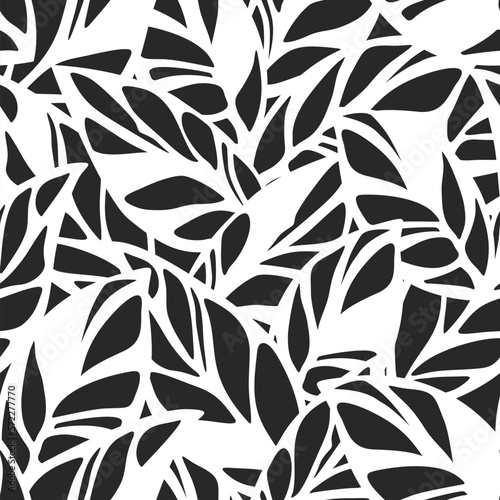 Seamless black and white floral pattern with leaves. Laser cutting ornament. Vector modern print design