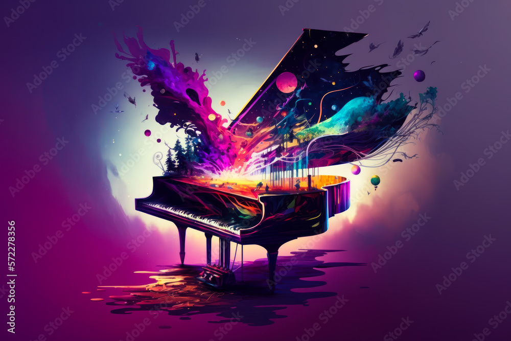 piano with colorful paint splattered on it. Generative AI. ilustración de  Stock | Adobe Stock