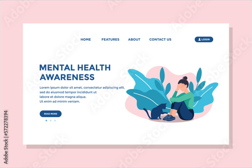 world mental health day. flat mental health landing page concept template. mental health homepage