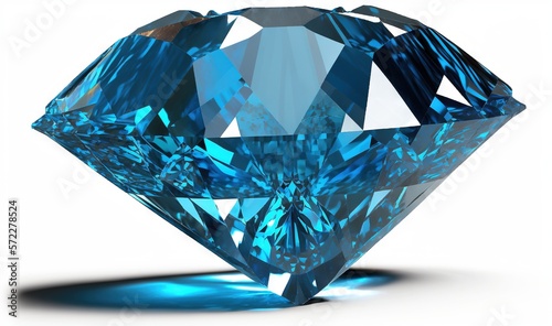  a blue diamond on a white background with a shadow on the ground.  generative ai