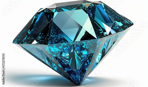  a blue diamond on a white background with a shadow on the ground.  generative ai