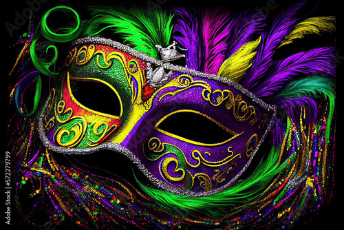 Colourful Mardi Gras Mask Generative AI Illustration