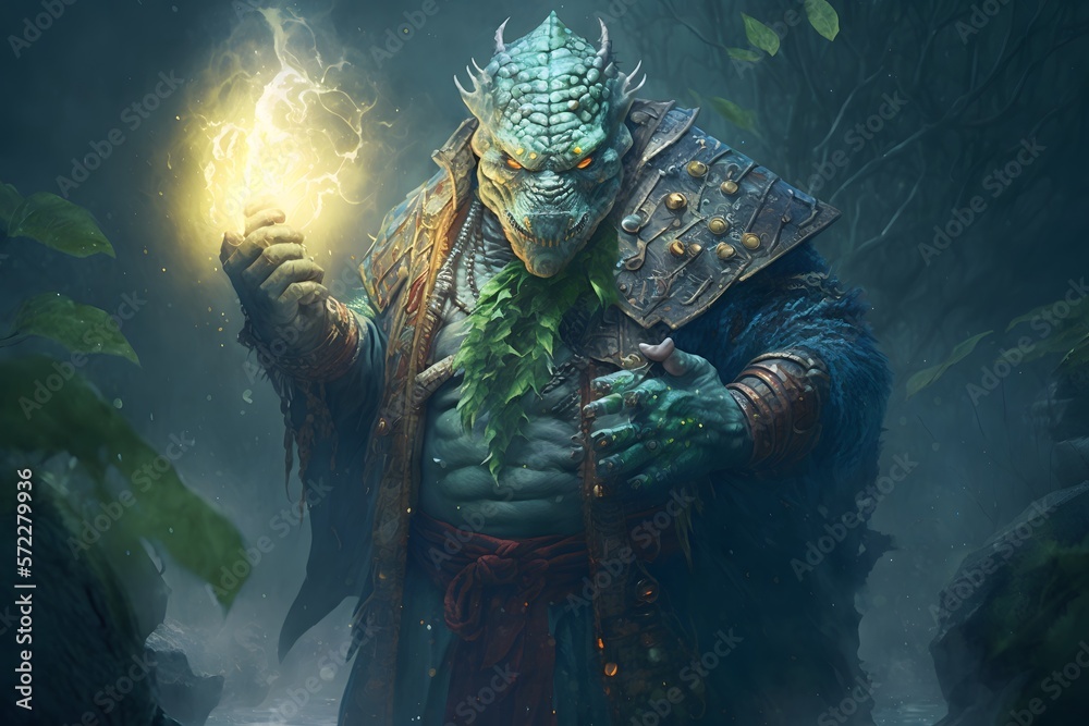 Fototapeta premium crocodile man holding light created using AI Generative Technology