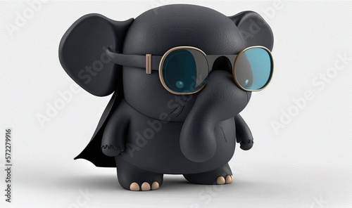  a small elephant wearing sunglasses and a cape on its head. generative ai