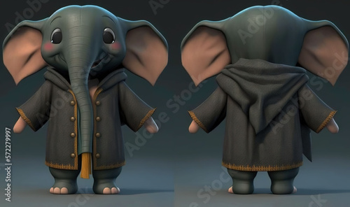  a cartoon elephant in a black coat and a black jacket.  generative ai