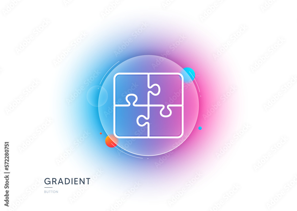 Puzzle line icon. Gradient blur button with glassmorphism. Engineering strategy sign. Transparent glass design. Puzzle line icon. Vector Puzzle line icon. Gradient blur button with glassmorphism. Engineering strategy sign. Transparent glass design. Puzzle line icon. Vector