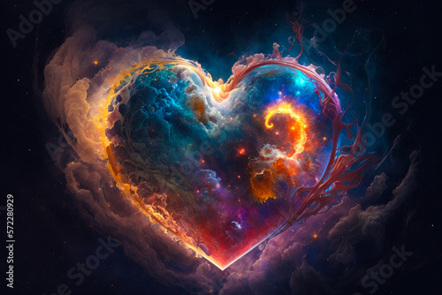 An image of heart shaped nebula in space. Generative AI. © valentyn640