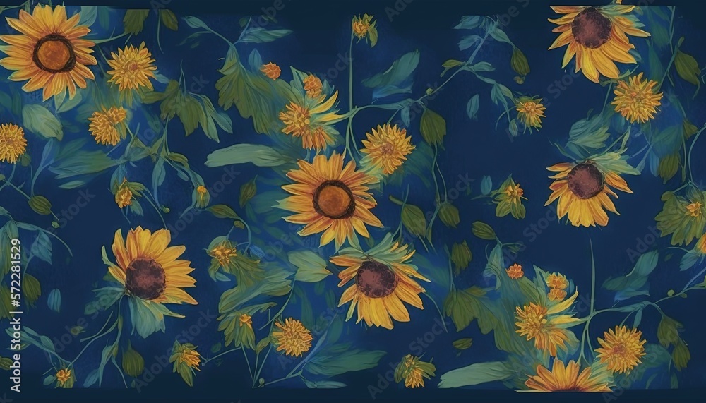 a painting of sunflowers on a dark blue background. generative ai a painting of sunflowers on a dark blue background. generative ai