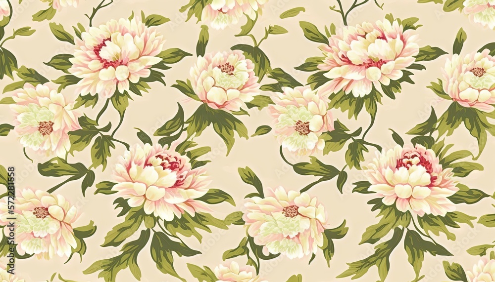 a floral wallpaper with pink and white flowers on a beige background. generative ai a floral wallpaper with pink and white flowers on a beige background. generative ai
