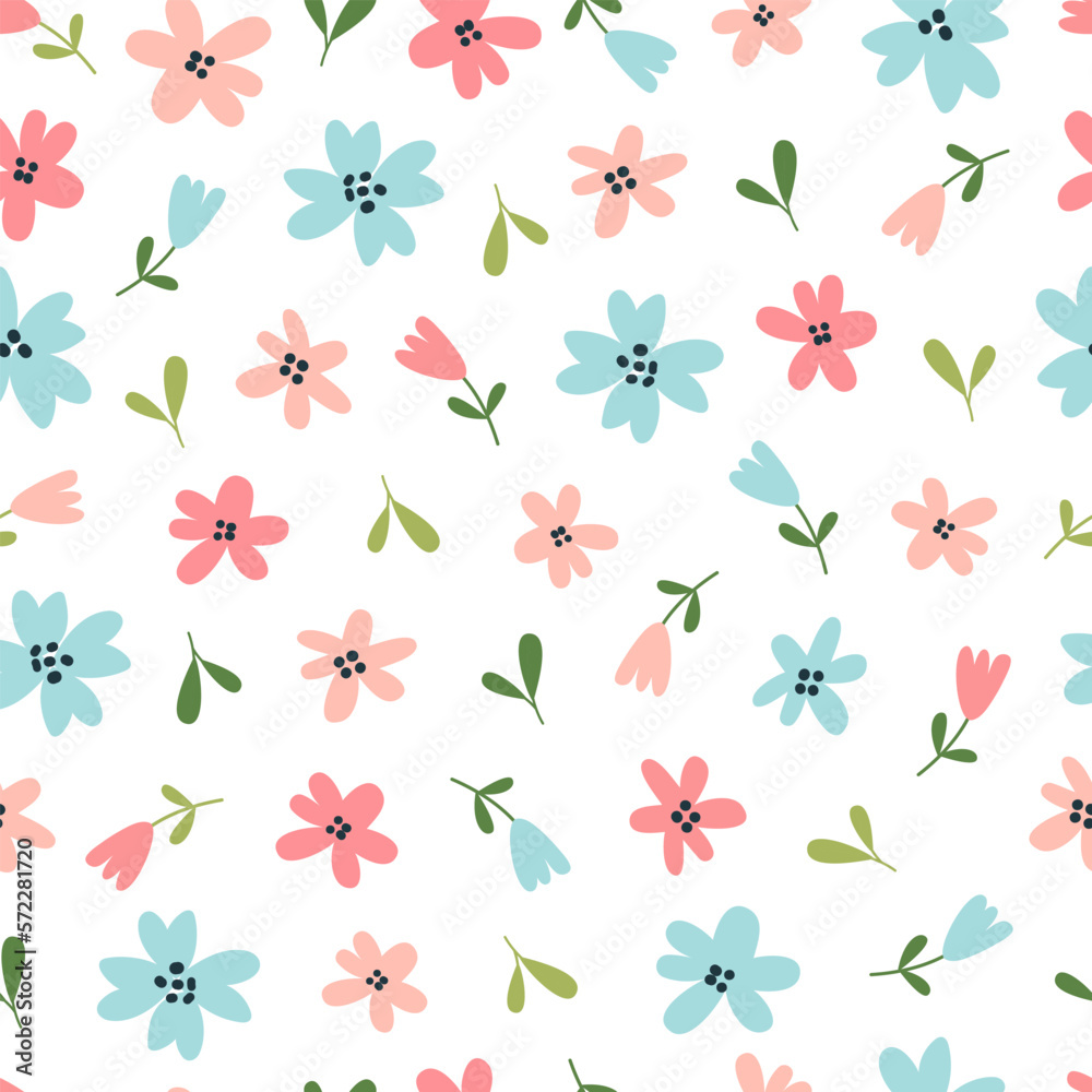 Floral seamless pattern in colorful flowers on a white background.  Floral background for trendy prints. Summer and spring motifs.