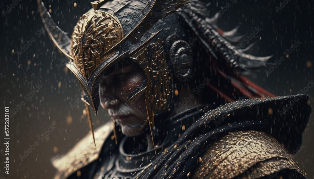 Obraz premium Samurai in the rain storm