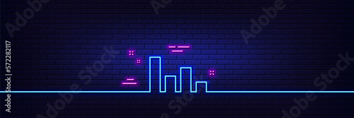 Neon light glow effect. Histogram Column chart line icon. Financial graph sign. Stock exchange symbol. Business investment. 3d line neon glow icon. Brick wall banner. Histogram outline. Vector