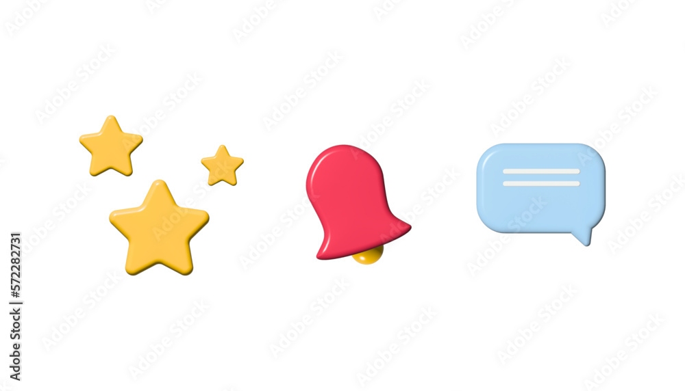 3d elements for application design. 3d rating stars, 3d bell, notification. 3d elements for application design. 3d rating stars, 3d bell, notification.