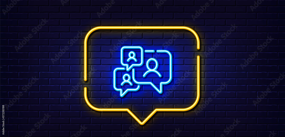 Neon light speech bubble. Support chat line icon. Comments sign. Speech bubble message symbol. Neon light background. Support chat glow line. Brick wall banner. Vector Neon light speech bubble. Support chat line icon. Comments sign. Speech bubble message symbol. Neon light background. Support chat glow line. Brick wall banner. Vector