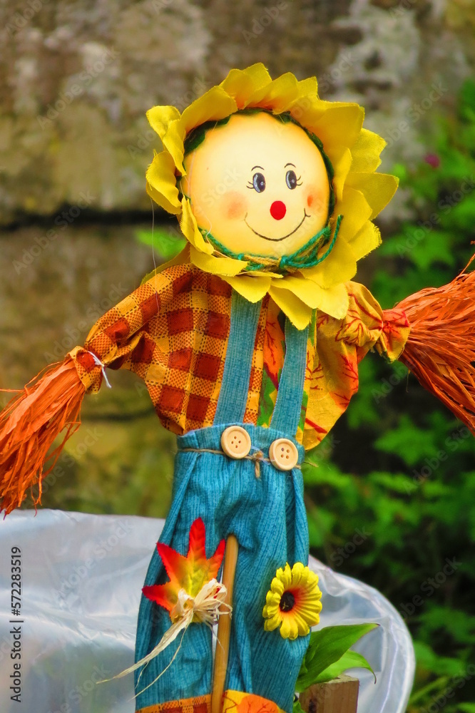 Sunflower scarecrow in the garden Sunflower scarecrow in the garden