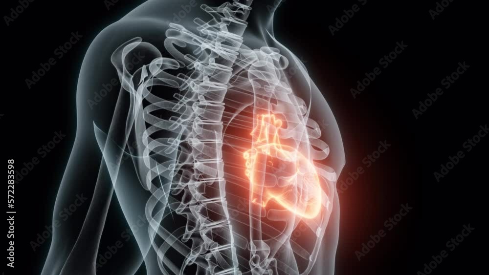 3D rendering Medical Animation of a Human Heart.Xray of a Beating