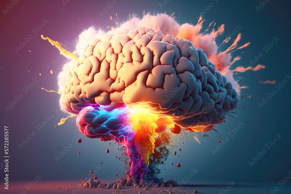 Brain explosion concept created with Generative AI technology. Stock ...