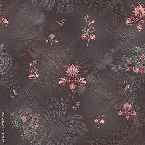 Seamless traditional Indian motif Mughal flower pattern , metallic matching