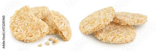 coconut cookies with white flax seeds and honey isolated on white background with full depth of field. Healthy food