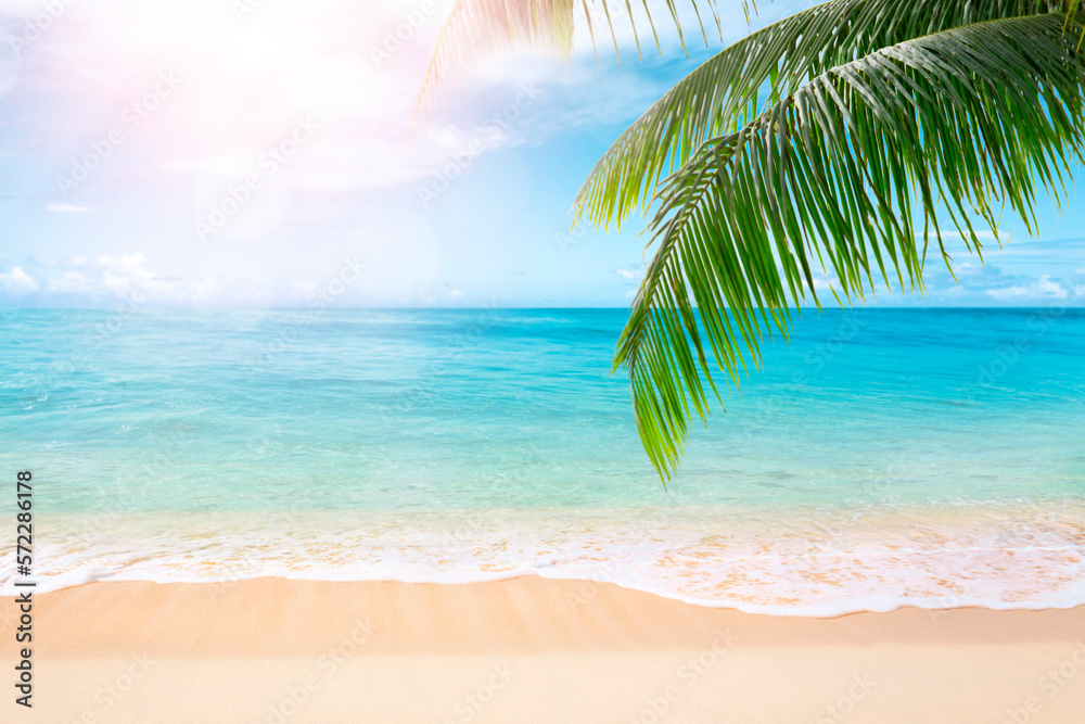 Tropical beach with sun light wave abstract background. Copy space of summer vacation and business travel concept