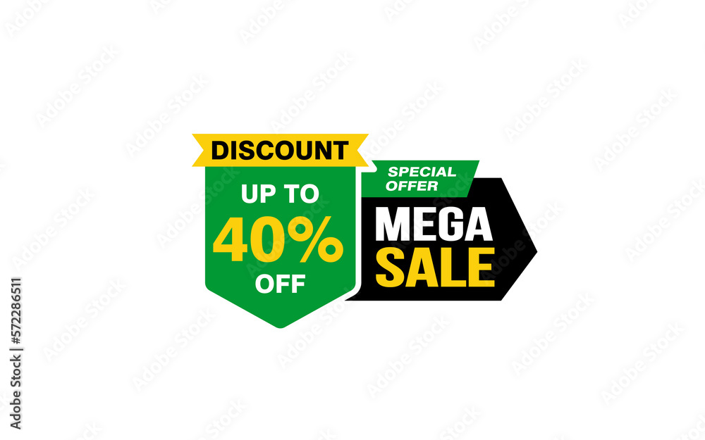 40 Percent MEGA SALE offer, clearance, promotion banner layout with sticker style.
40 Percent MEGA SALE offer, clearance, promotion banner layout with sticker style.