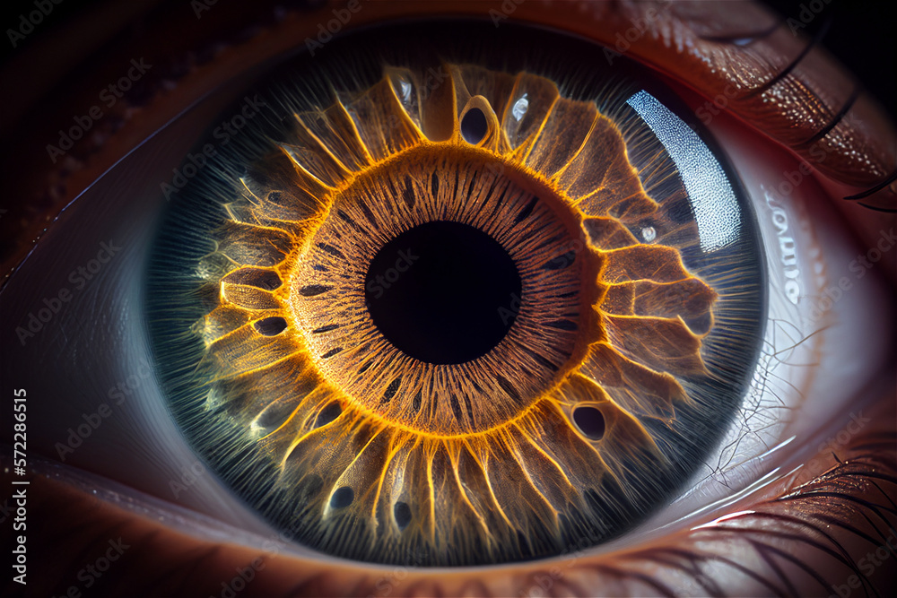 Human eye with detailed iris in brown color, illustration Generative Ai