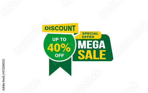 40 Percent MEGA SALE offer, clearance, promotion banner layout with sticker style.   © D'Graphic Studio