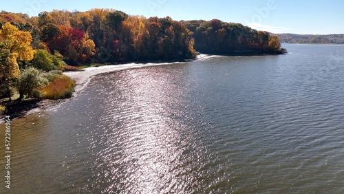 Irondequoit Bay, New York by Lake Ontario outside during Autumn Season with Fall colors on landscape photo