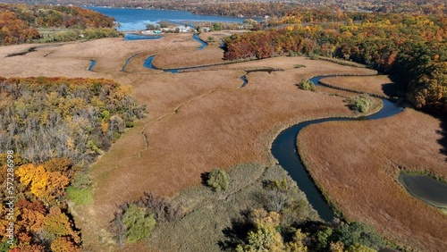 Nature wildlife area at Irondequoit Bay in New York during Autumn Season with fall colors outdoors in environment photo