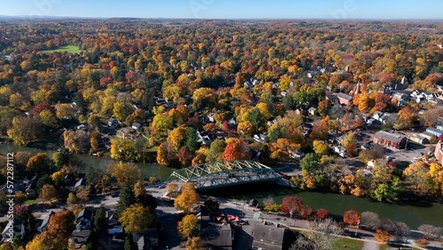 Travel to small American town in the North US, Pittsford, NY during Autumn season with Fall colors