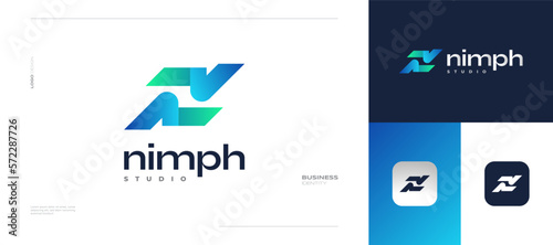 Modern and Simple Letter N Logo Design in Blue and Green Gradient Combination. Suitable for Business and Technology Brand Identity