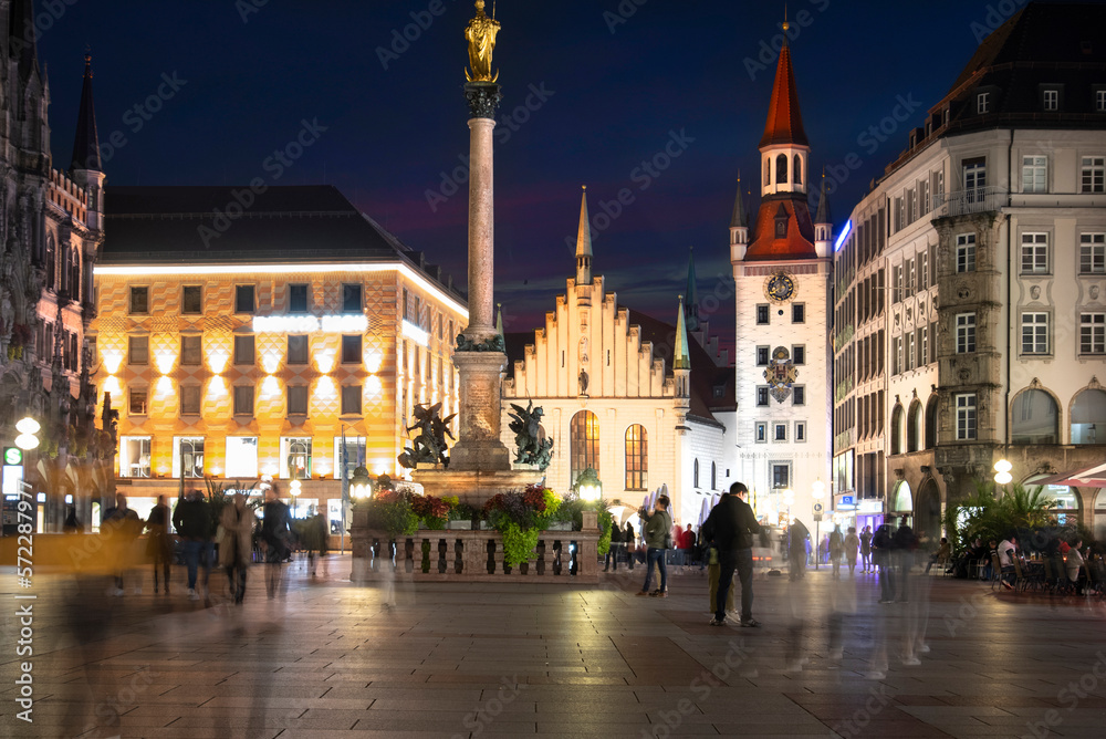 Marienplatz at night; Munich's best known square