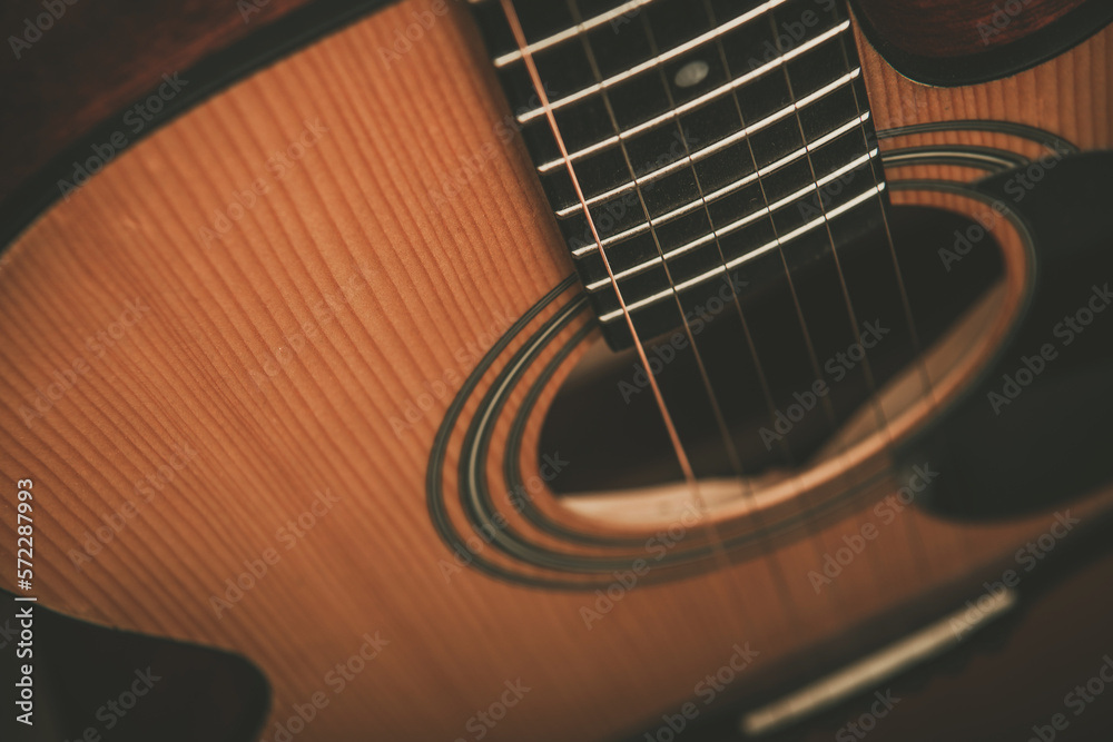 Naklejka premium Six String Classical Acoustical Guitar Closeup