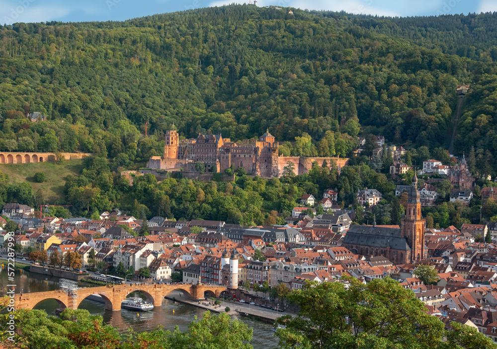 Panoramic view of Heidelberg Germany from across the Neckar river.