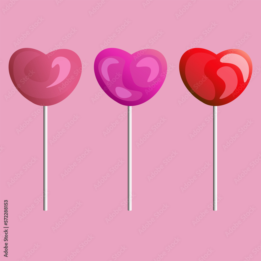 Set of heart shaped lollipops, vector illustration