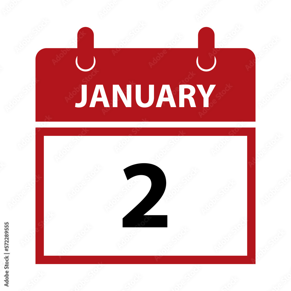 January 2. Vector flat daily calendar icon. Date and time, day, month for birthday, anniversary, appointment, remainder or event. Holiday. January 2. Vector flat daily calendar icon. Date and time, day, month for birthday, anniversary, appointment, remainder or event. Holiday.