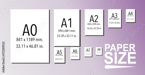 Paper guide sizes vectors a1 a2 a3 a4 a5 a6 a7 a8 a9 a10 for work sheet format graphics designer isolated illustrations 