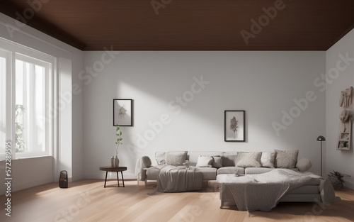 Modernes Wohnzimmer mit M  beln  Mock-up-Bilderrahmen-Vorlage