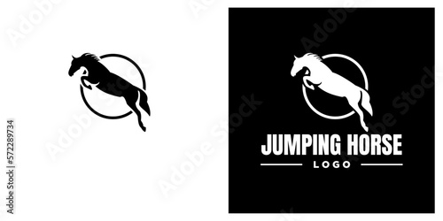 world jump horse style jockey tournament drawn art logo template illustration